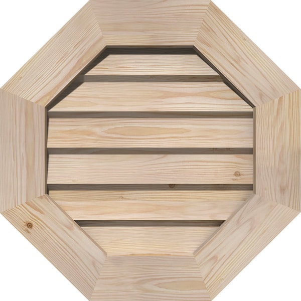 Ekena Millwork Octagonal Gable Vent Non-Functional, Pine Gable Vent w/ Decorative Face Frame, 28"W x 28"H GVWOC28X2802SDUPI - main